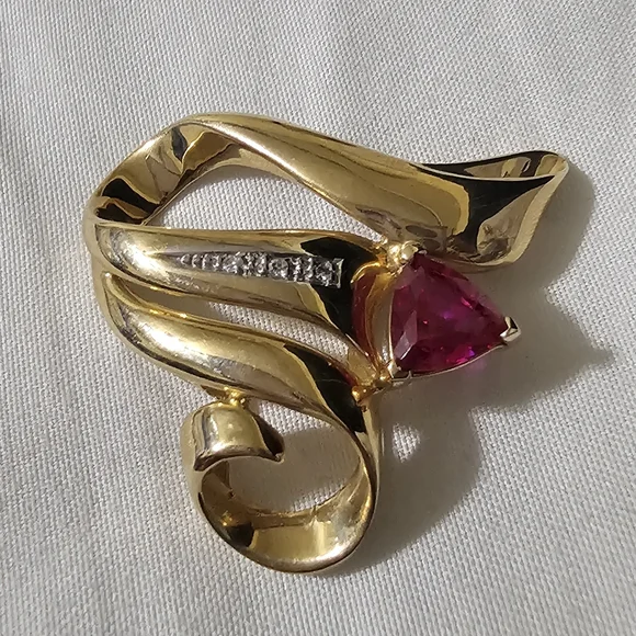 Elegant 14k Gold Ruby Diamond Huge Pendant